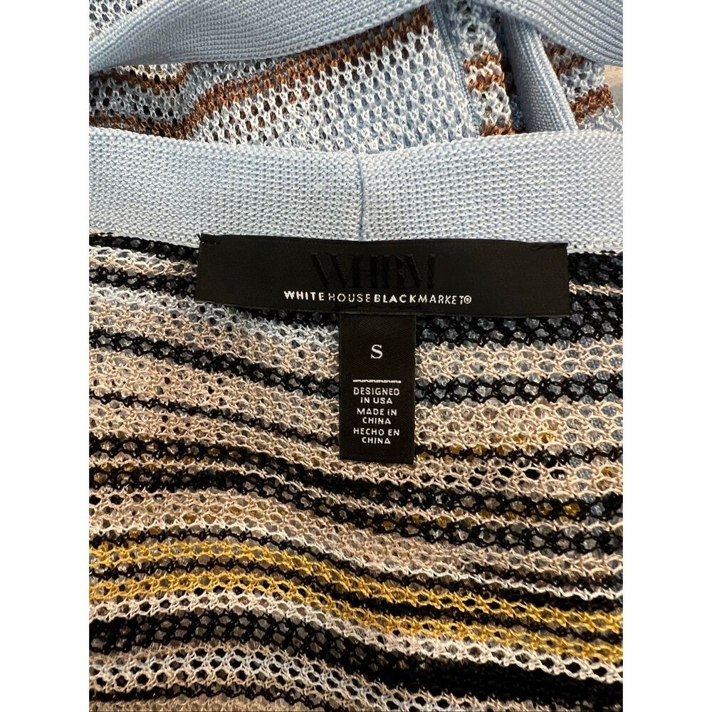 White House Black Market Women's Striped Belted Duster Cardigan Blue Tan Small - Picture 5 of 6